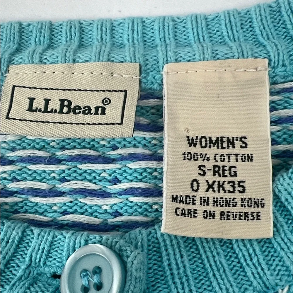 Vintage‎ L.L. Bean Women's Teal  Heart Design Cottagecore Cardigan Size Small
